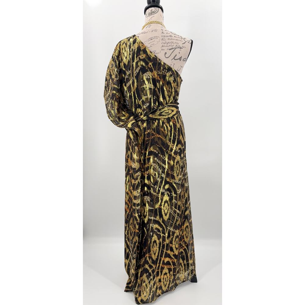 B60 Marie Oliver Farrow Caftan Maxi Dress Small One Shoulder Silk Metallic - Picture 8 of 11